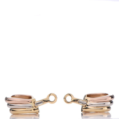 Cartier 18K Pink Yellow White Gold Diamond Trinity Pave Hoop Earrings 6 of 7