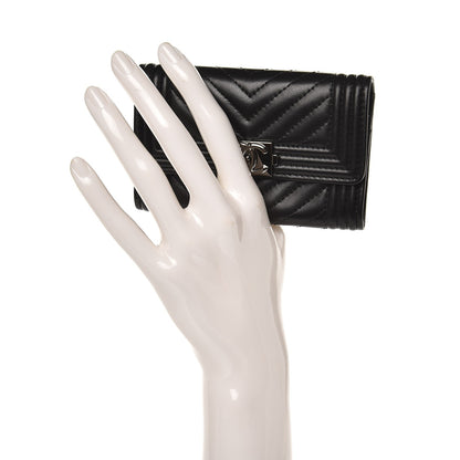 Chanel Lambskin Chevron Quilted Boy Card Holder Wallet Black 2 of 8