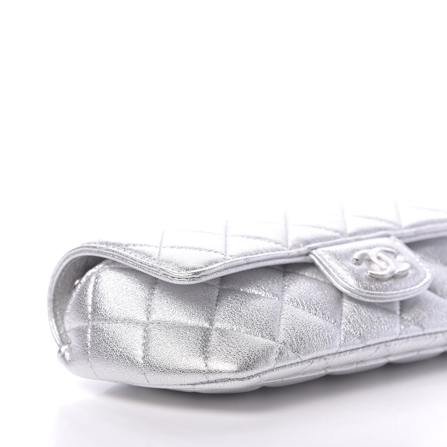 Metallic Lambskin Quilted Glasses Case With Chain Silver