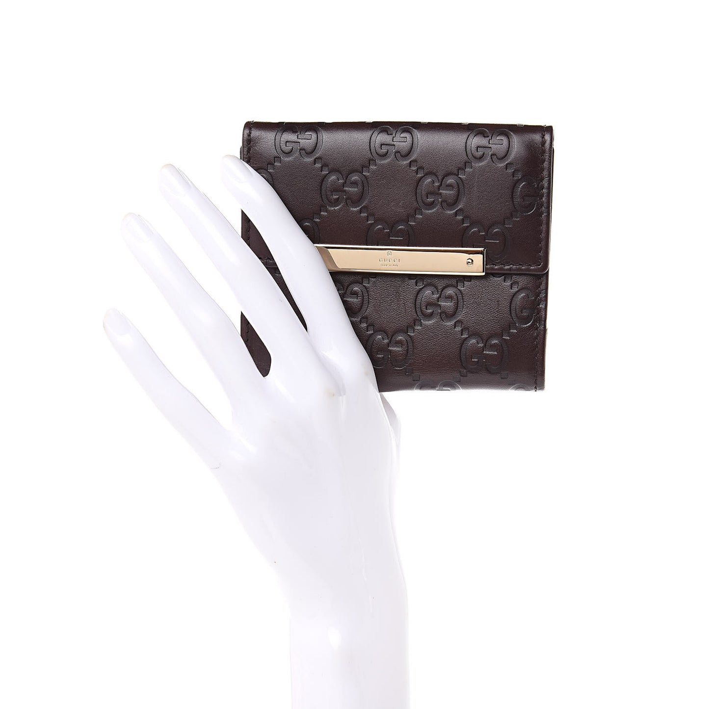Guccissima Metal Bar French Flap Wallet Dark Chocolate