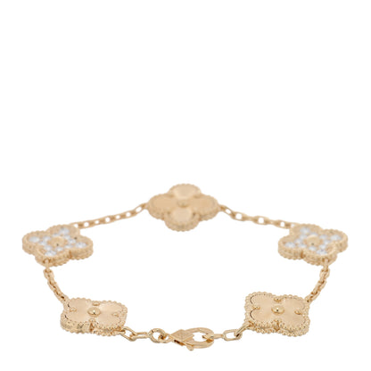 Van Cleef & Arpels 18K Yellow Gold Diamond 5 Motifs Guilloche Vintage Alhambra Bracelet 2 of 4