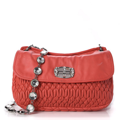 Miu Miu Nappa Matelasse Crystal Flap Clutch Corallo 1 of 13