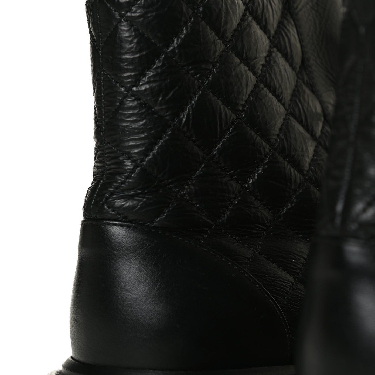 Shiny Goatskin Calfskin Quilted Lace Up Combat Boots 38 Black