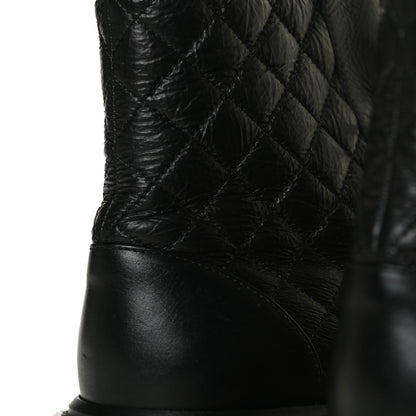 Chanel Shiny Goatskin Calfskin Quilted Lace Up Combat Boots 38 Black 11 of 13