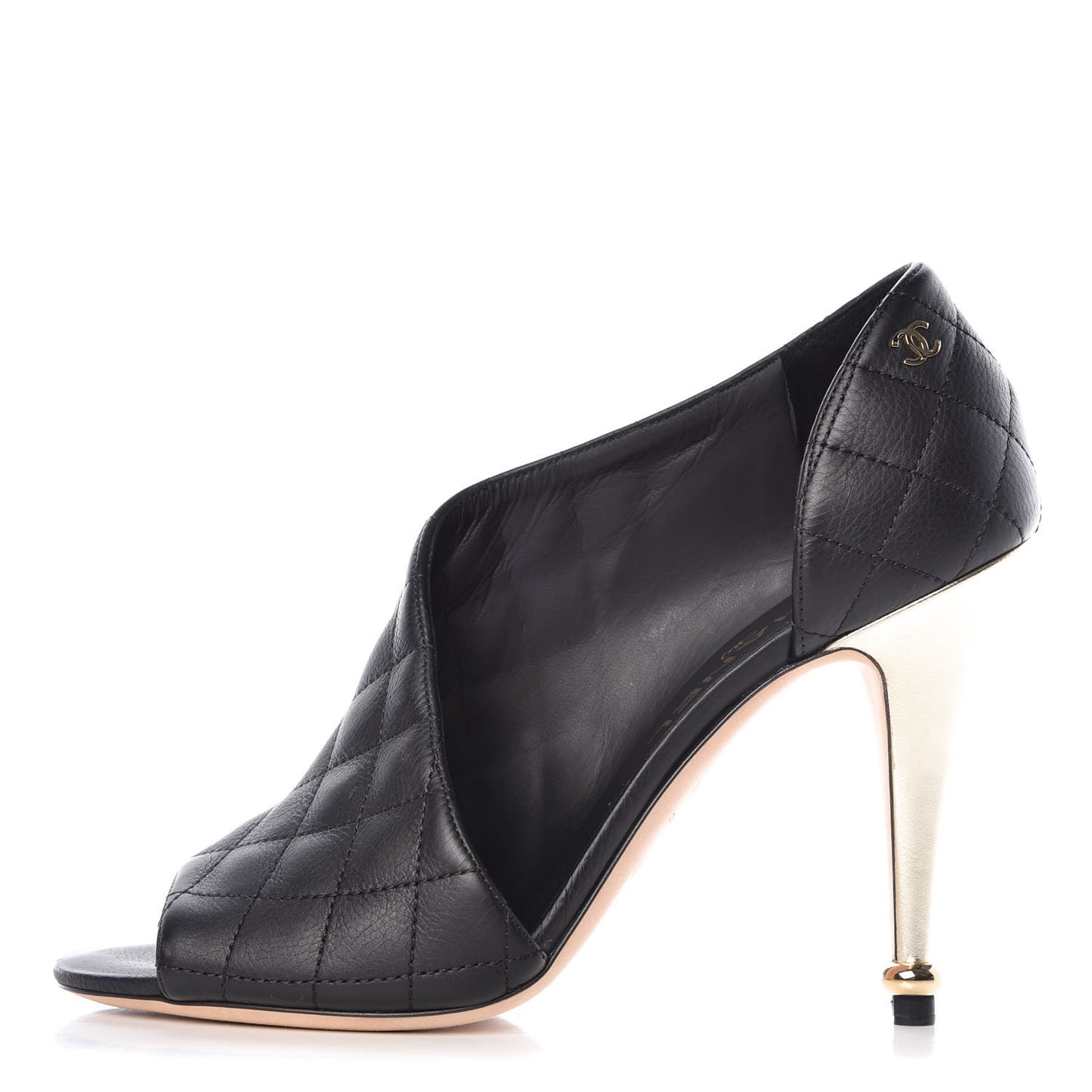 Calfskin Quilted Peep Toe Pumps 37.5 Black