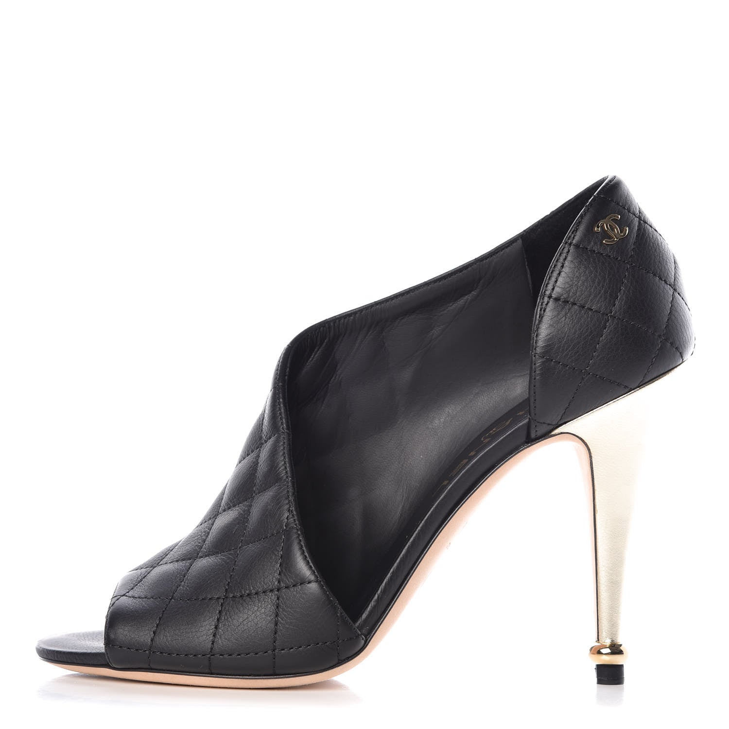 Chanel Calfskin Quilted Peep Toe Pumps 37.5 Black 1 of 7