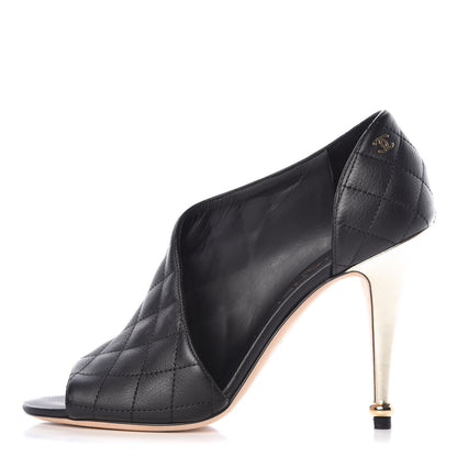 Chanel Calfskin Quilted Peep Toe Pumps 37.5 Black 1 of 7