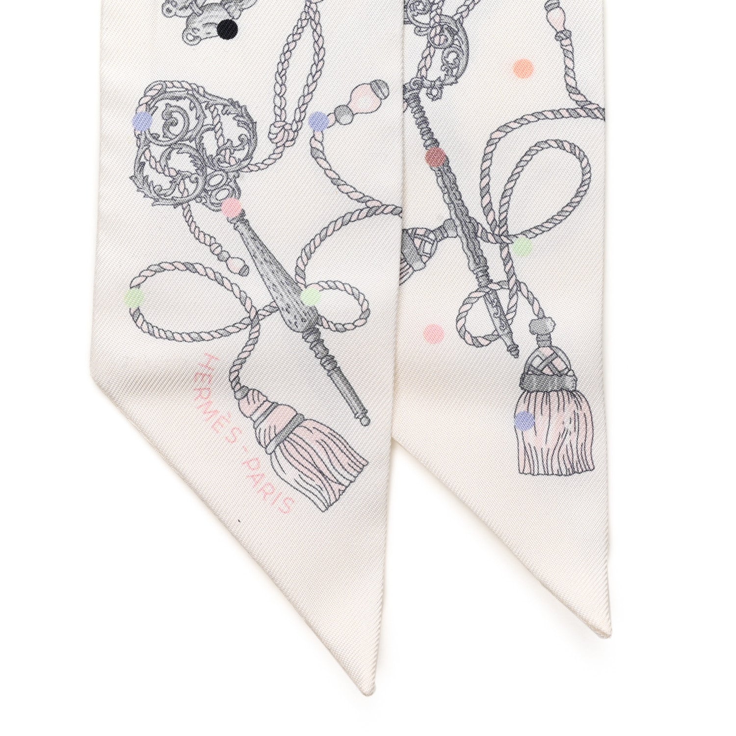 Hermes Silk Les Cles A Pois Twilly White Gris Acier 2 of 4