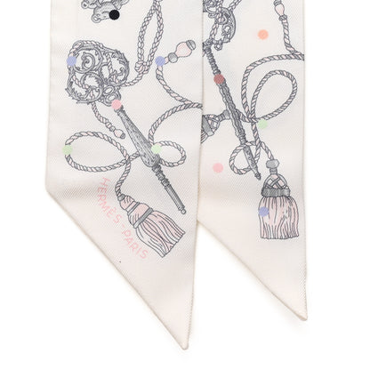 Hermes Silk Les Cles A Pois Twilly White Gris Acier 2 of 4