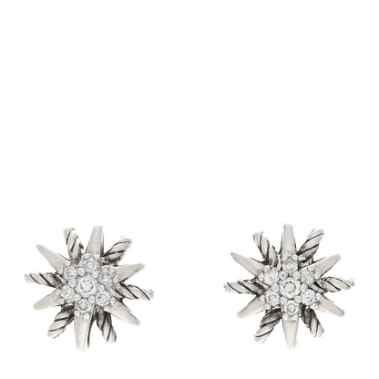 David Yurman Sterling Silver Diamond 10mm Starburst Earrings 1 of 5