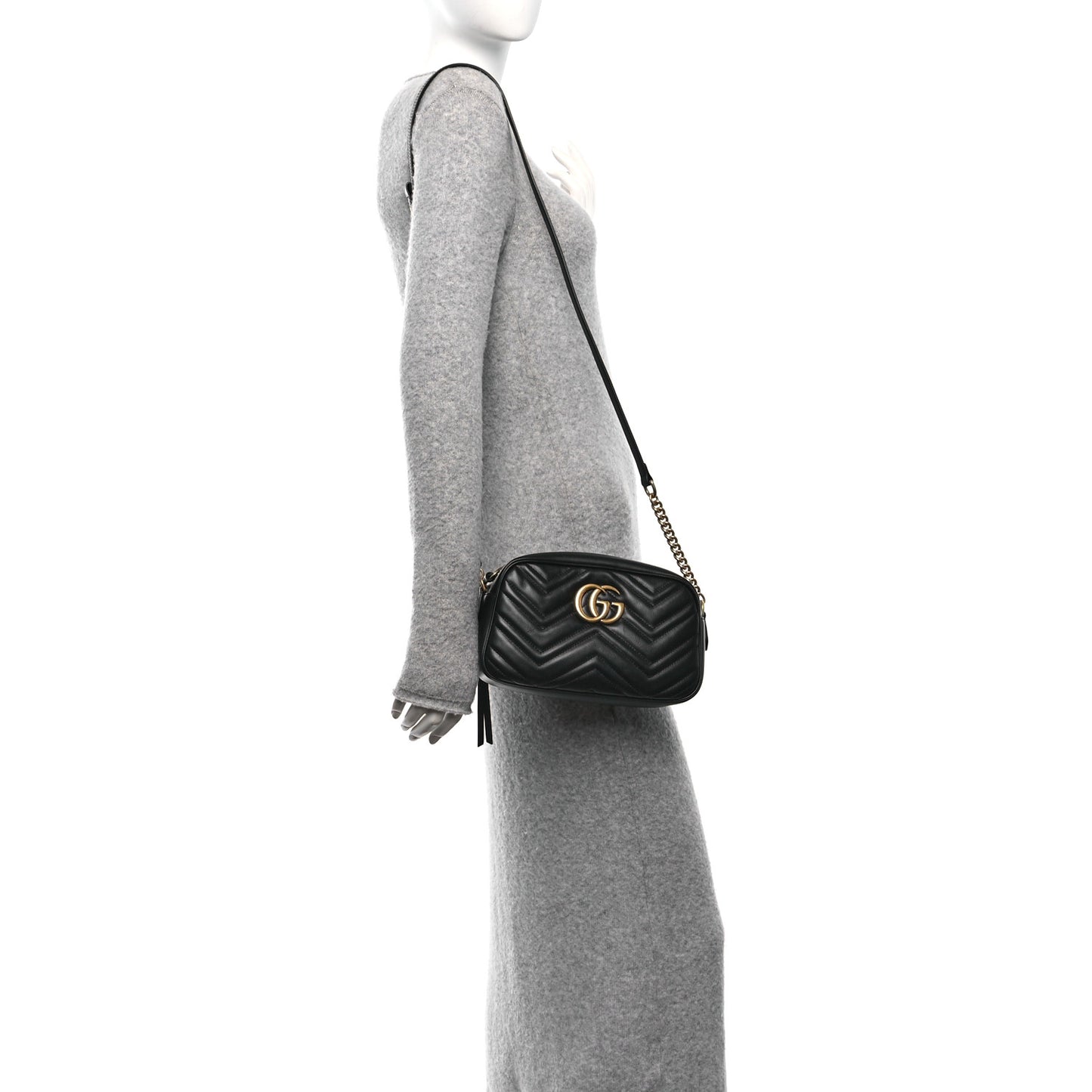 Calfskin Matelasse Small GG Marmont Chain Shoulder Bag Black