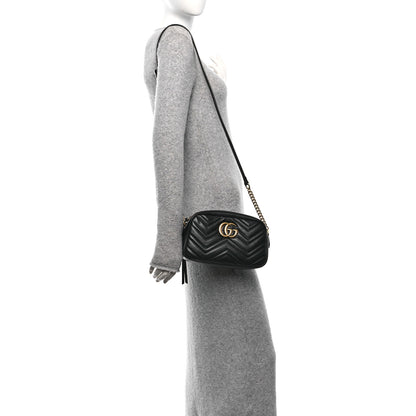 Gucci Calfskin Matelasse Small GG Marmont Chain Shoulder Bag Black 3 of 10