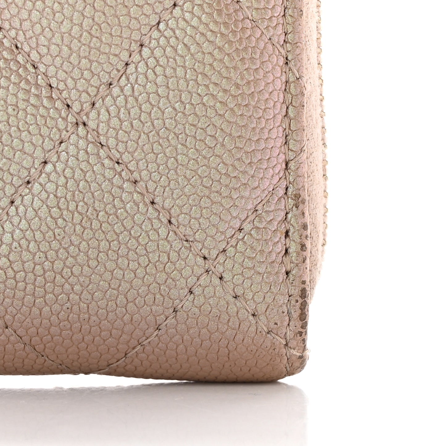 Iridescent Caviar Quilted Zipped Key Holder Case Beige