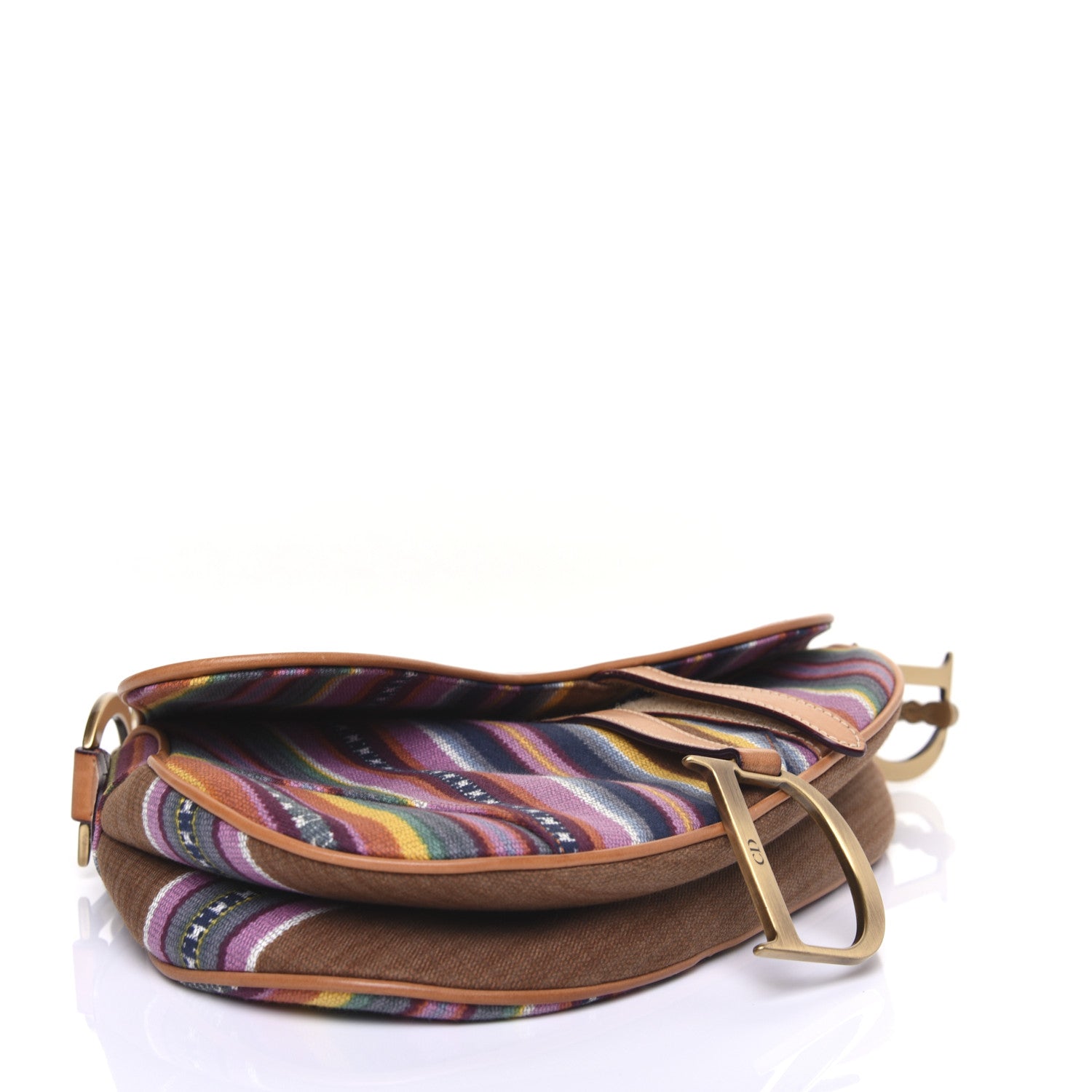 Christian Dior Canvas Striped Saddle Bag Multicolor 4 of 14
