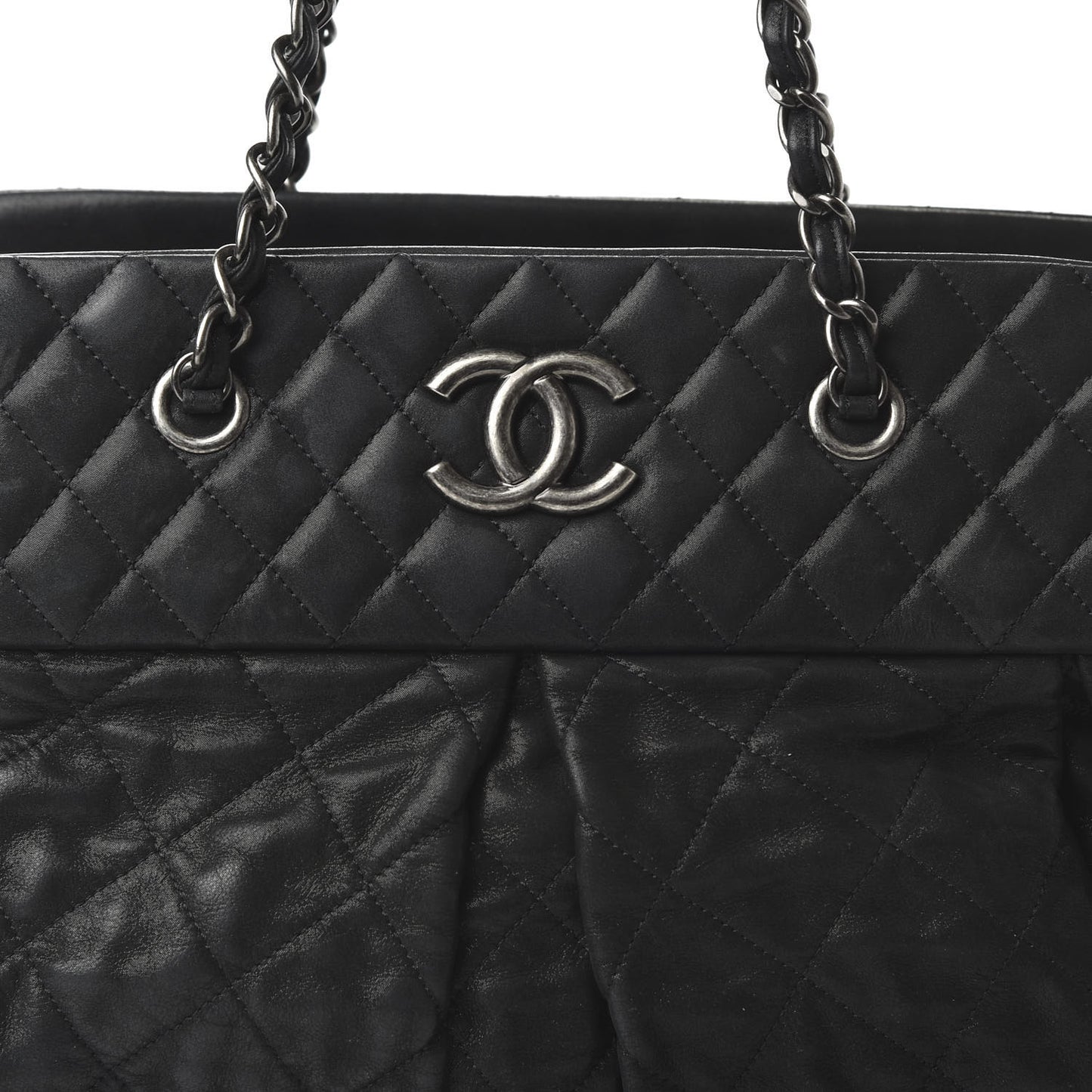 Iridescent Calfskin Chic Quilt Bowling Bag Black