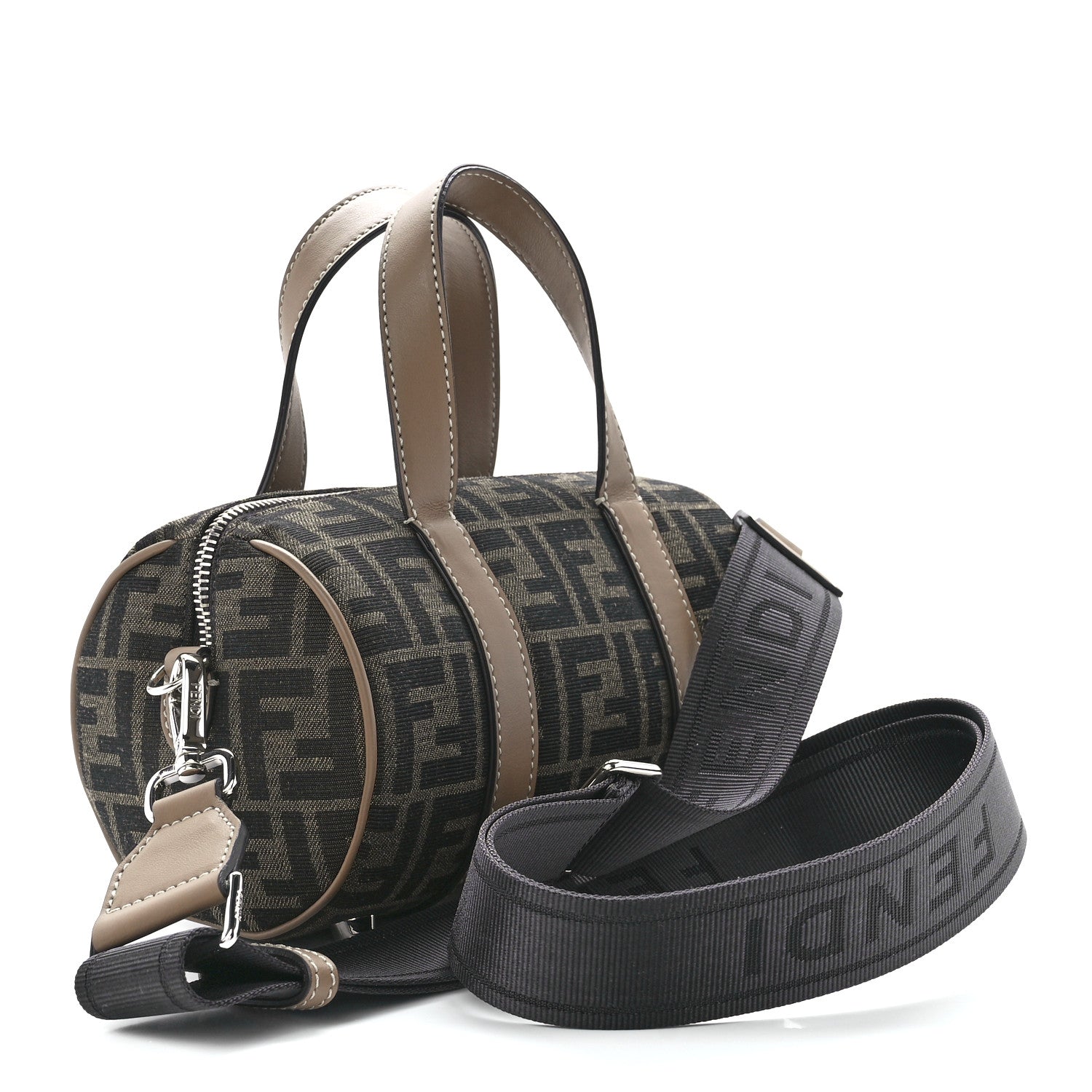 Fendi Recycled Fabric Jacquard Vitello Grace FF 1974 Mini O'Lock Bowling Bag Tobacco Moro Sand 3 of 11