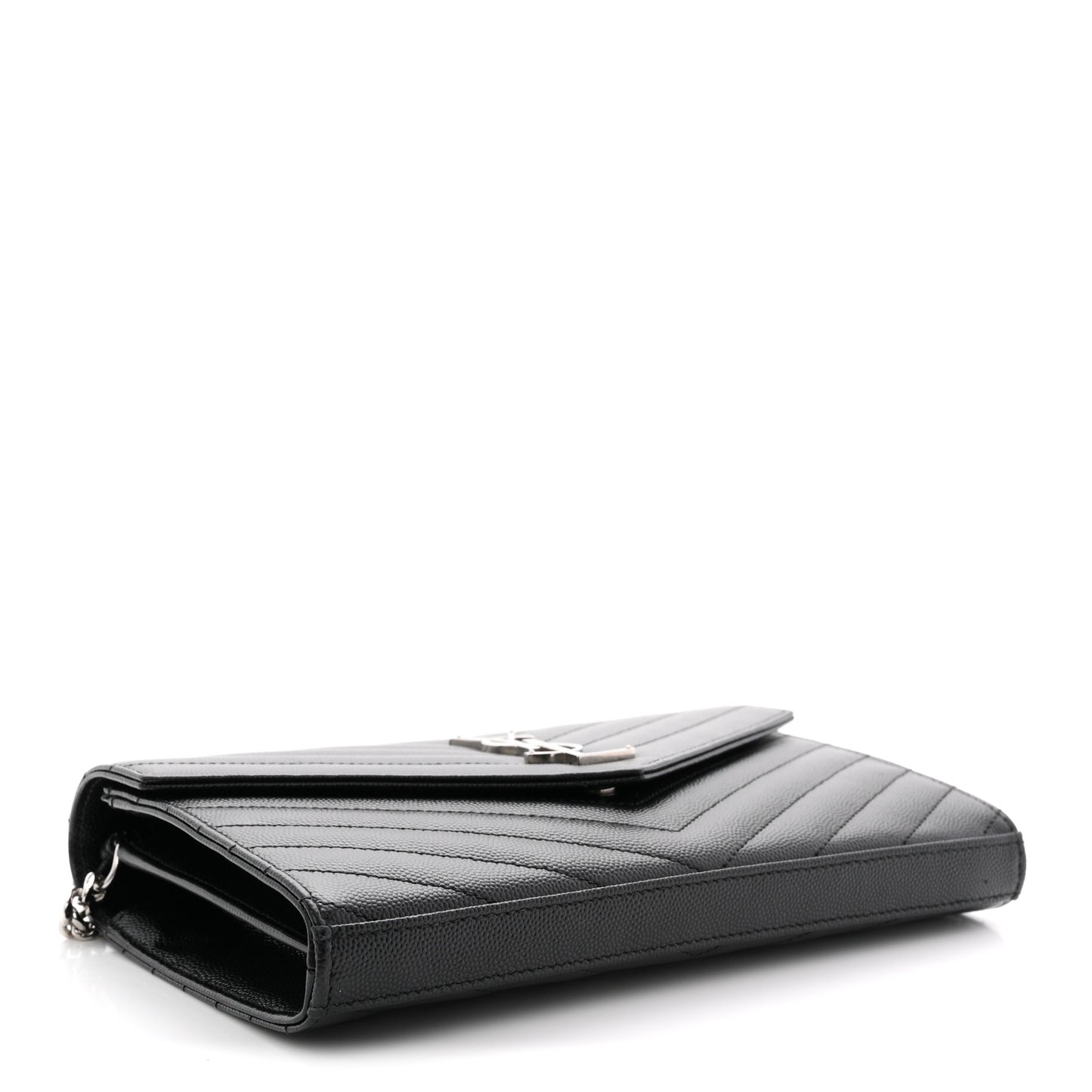 Grain De Poudre Matelasse Chevron Monogram Chain Wallet Black