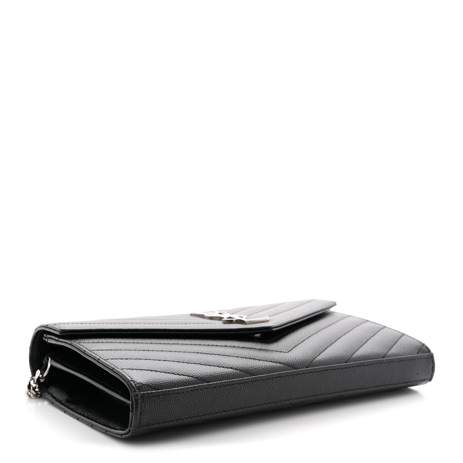 Saint Laurent Grain De Poudre Matelasse Chevron Monogram Chain Wallet Black 4 of 11