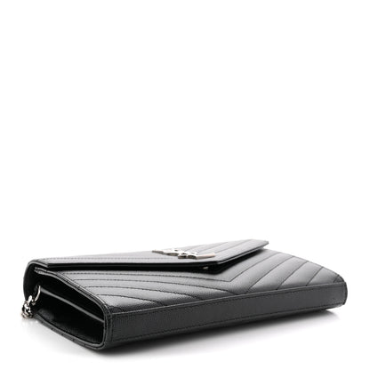 Saint Laurent Grain De Poudre Matelasse Chevron Monogram Chain Wallet Black 4 of 11