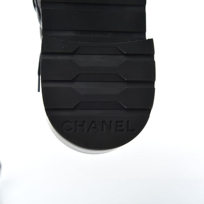 Chanel Shiny Lambskin Quilted Lace Up Combat Boots 39 Black 7 of 10