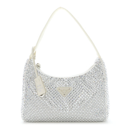 Prada Satin Crystal Mini Re-Edition 2000 Bag White 1 of 10