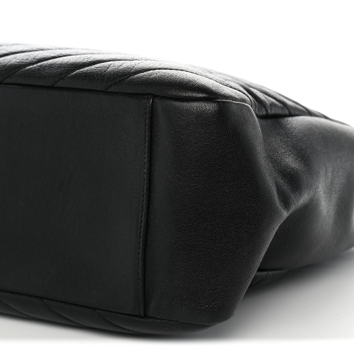 Sheepskin Matelasse Chevron Large Monogram Shopping Bag Black