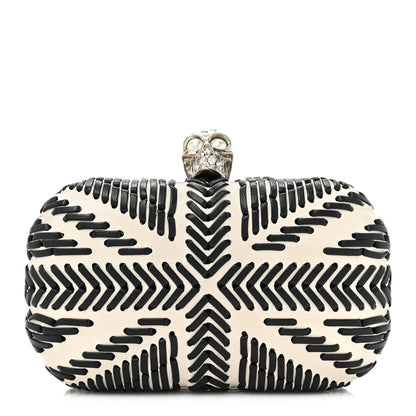 Alexander McQueen Calfskin Whipstitch Britannia Skull Box Clutch White Black 1 of 10