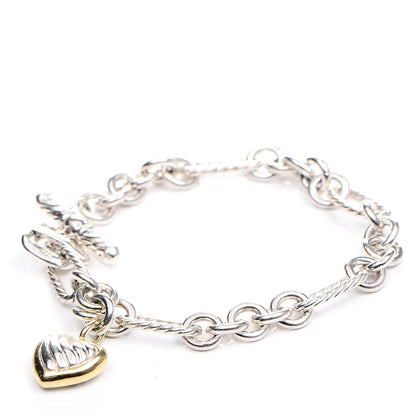 David Yurman Sterling Silver 18K Yellow Gold Cable Heart Charm Bracelet 1 of 6