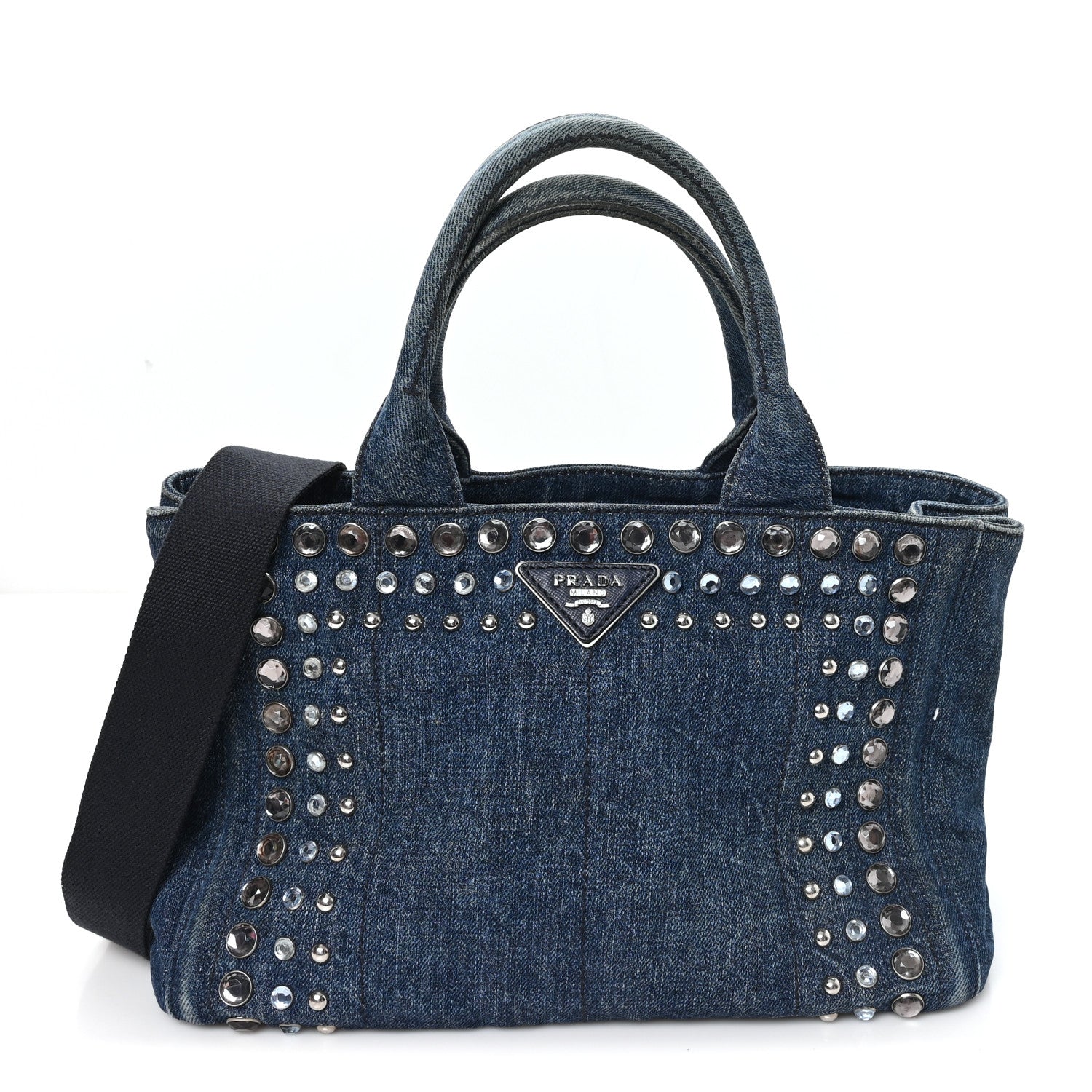 Prada Canapa Denim Crystal Studded Tote Blue 1 of 11