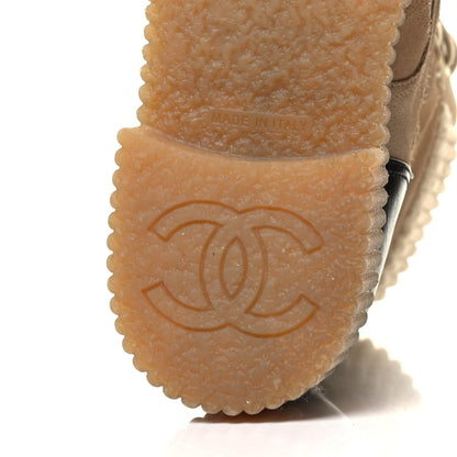 Chanel Suede Calfskin Velvet Quilted CC Combat Boots 41 Beige Black 6 of 8