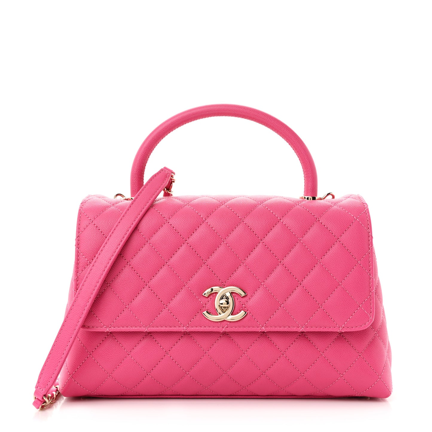 Caviar Quilted Small Coco Handle Flap Dark Pink