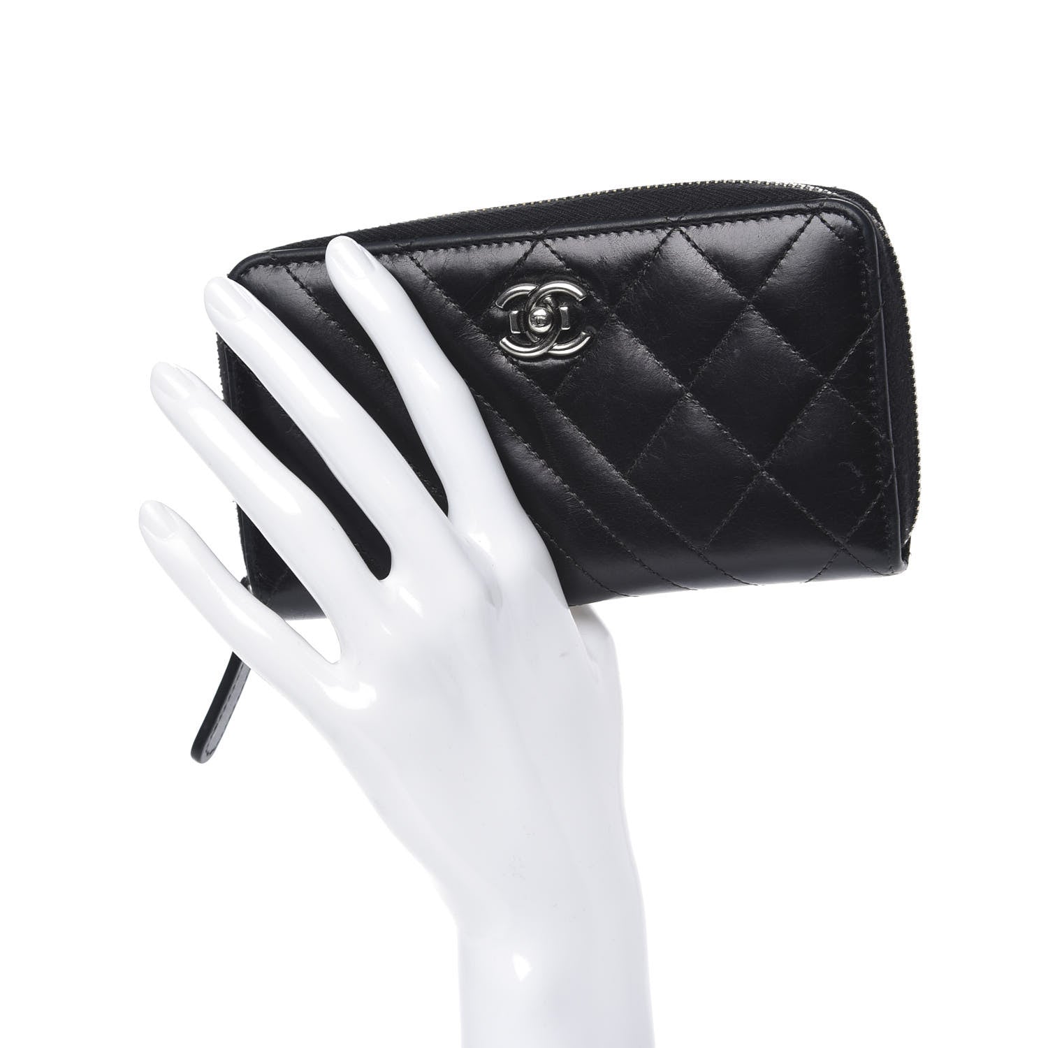 Chanel Glazed Calfskin Quilted Small Coco Boy Zip Around Wallet Black 2 of 9