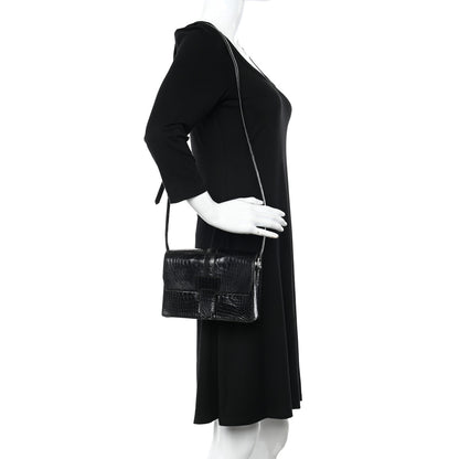 Salvatore Ferragamo Crocodile Altea Shoulder Bag Black 2 of 9
