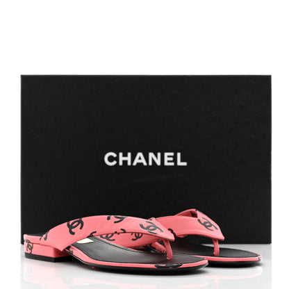 Chanel Lambskin Printed CC Thong Sandals 35 Pink Black 9 of 9