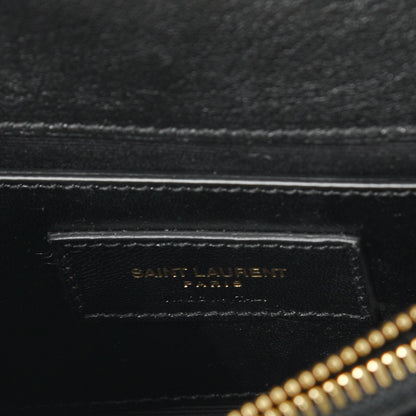 Saint Laurent Sheepskin Matelasse Chevron Monogram Medium College Bag Black 8 of 9