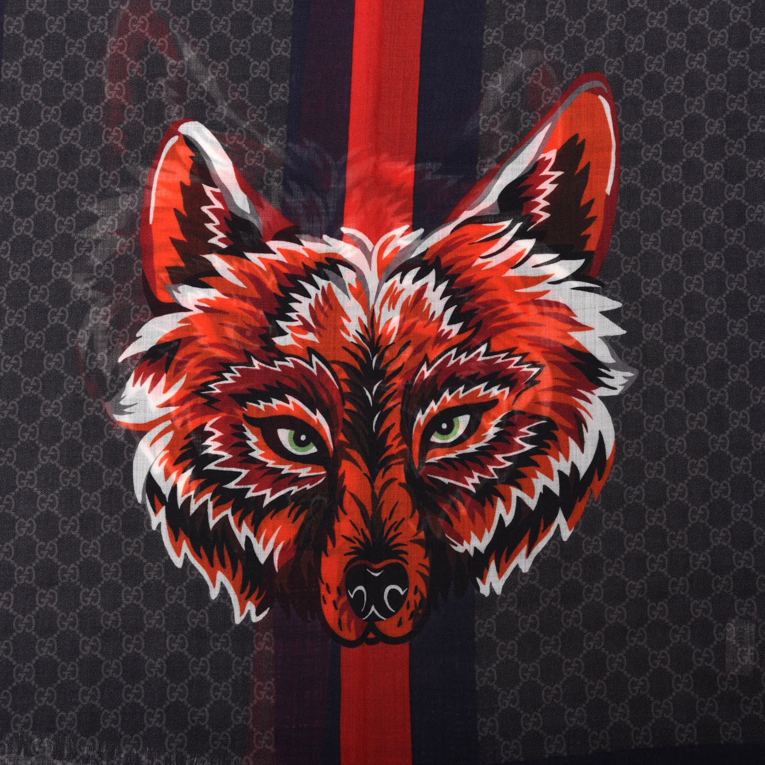 Gucci Wool Monogram Wolf Web Scarf Blue Red 3 of 6