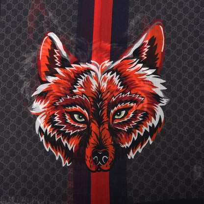 Gucci Wool Monogram Wolf Web Scarf Blue Red 3 of 6
