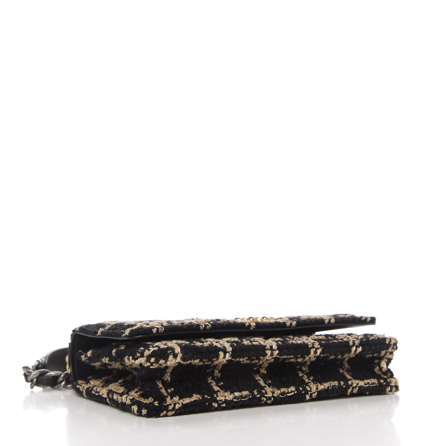 Tweed Quilted Chanel 19 Wallet On Chain WOC Black Beige