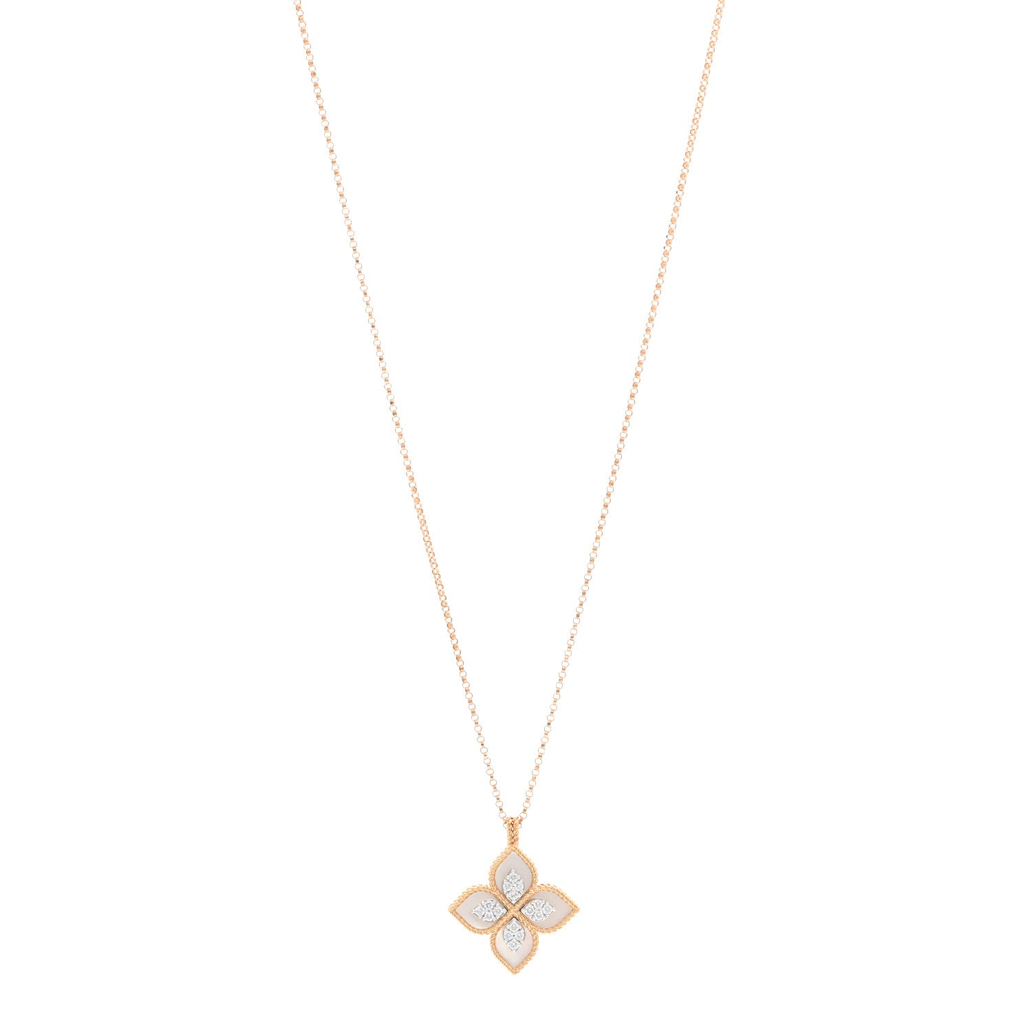 Roberto Coin 18K Rose White Gold Diamond Mother of Pearl Princess Flower Pendant Necklace 1 of 4