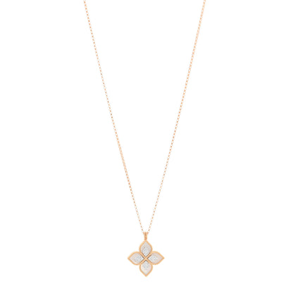 Roberto Coin 18K Rose White Gold Diamond Mother of Pearl Princess Flower Pendant Necklace 1 of 4