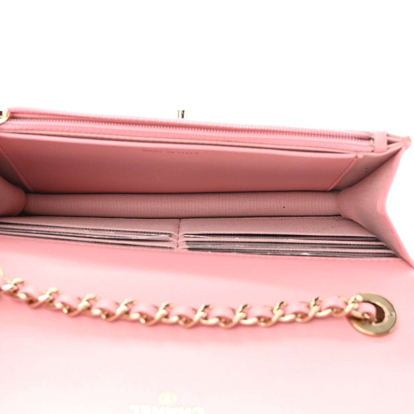 Lambskin Quilted Trendy CC Wallet On Chain WOC Pink
