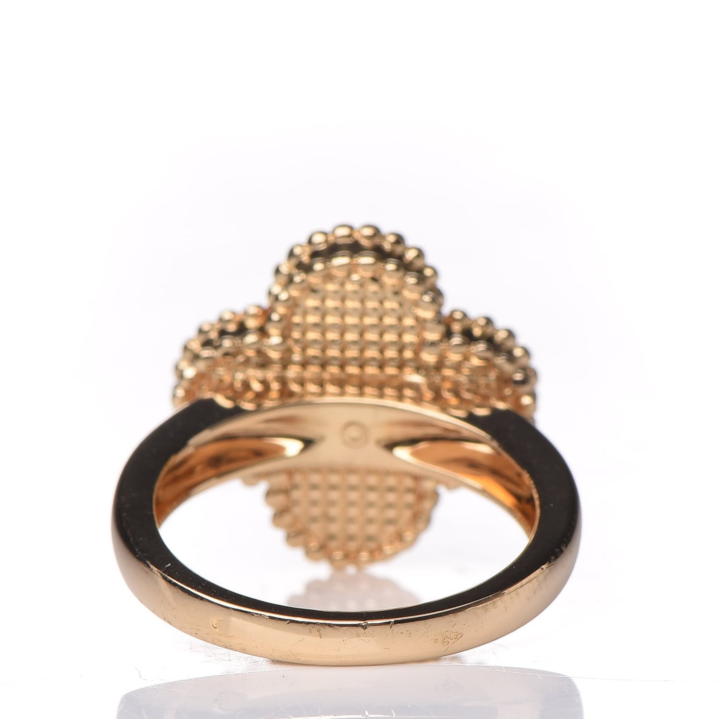 18K Yellow Gold Diamond Mother of Pearl Vintage Alhambra Ring 47 4
