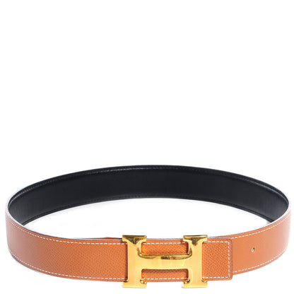 Hermes Courchevel Box Reversible Polished Constance 32mm H Belt 65 Gold Noir 1 of 6