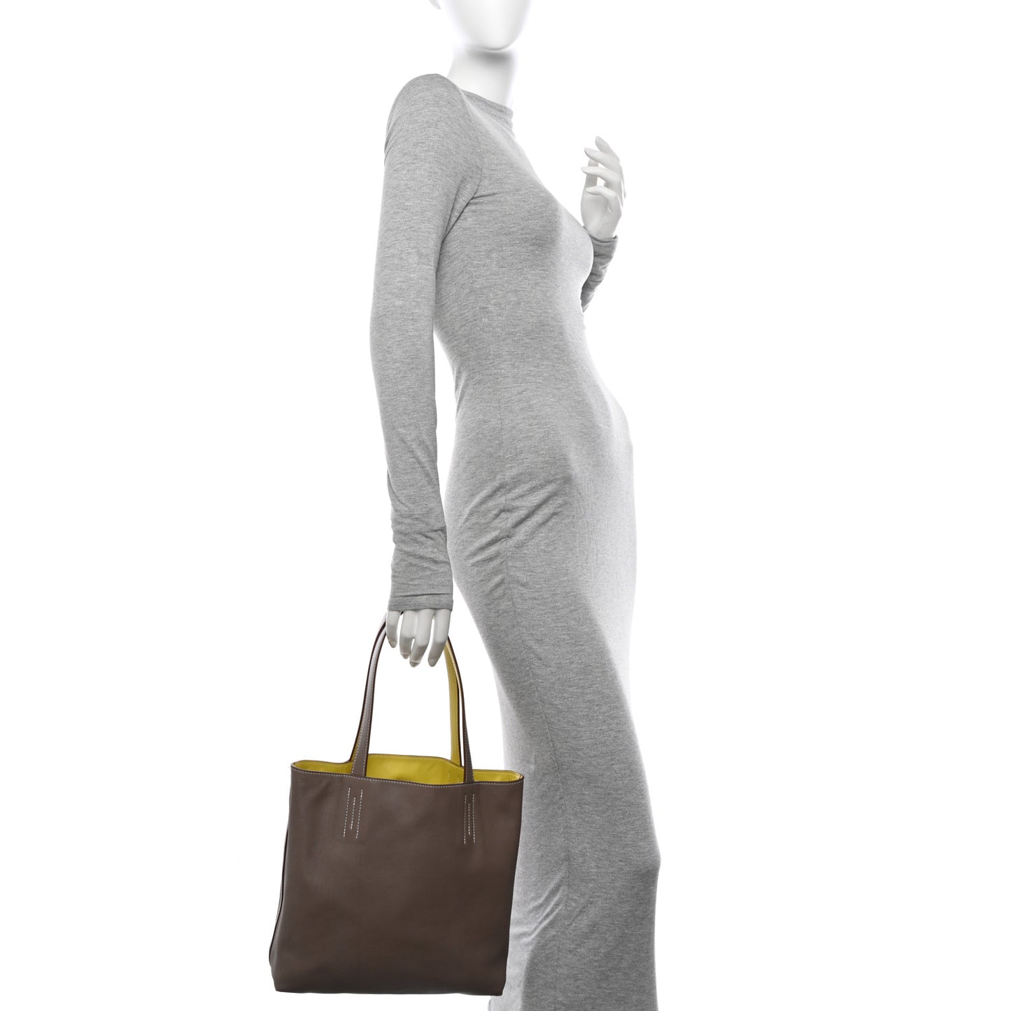 Veau Sikkim Swift Double Sens 28 Reversible Tote Lime Etoupe