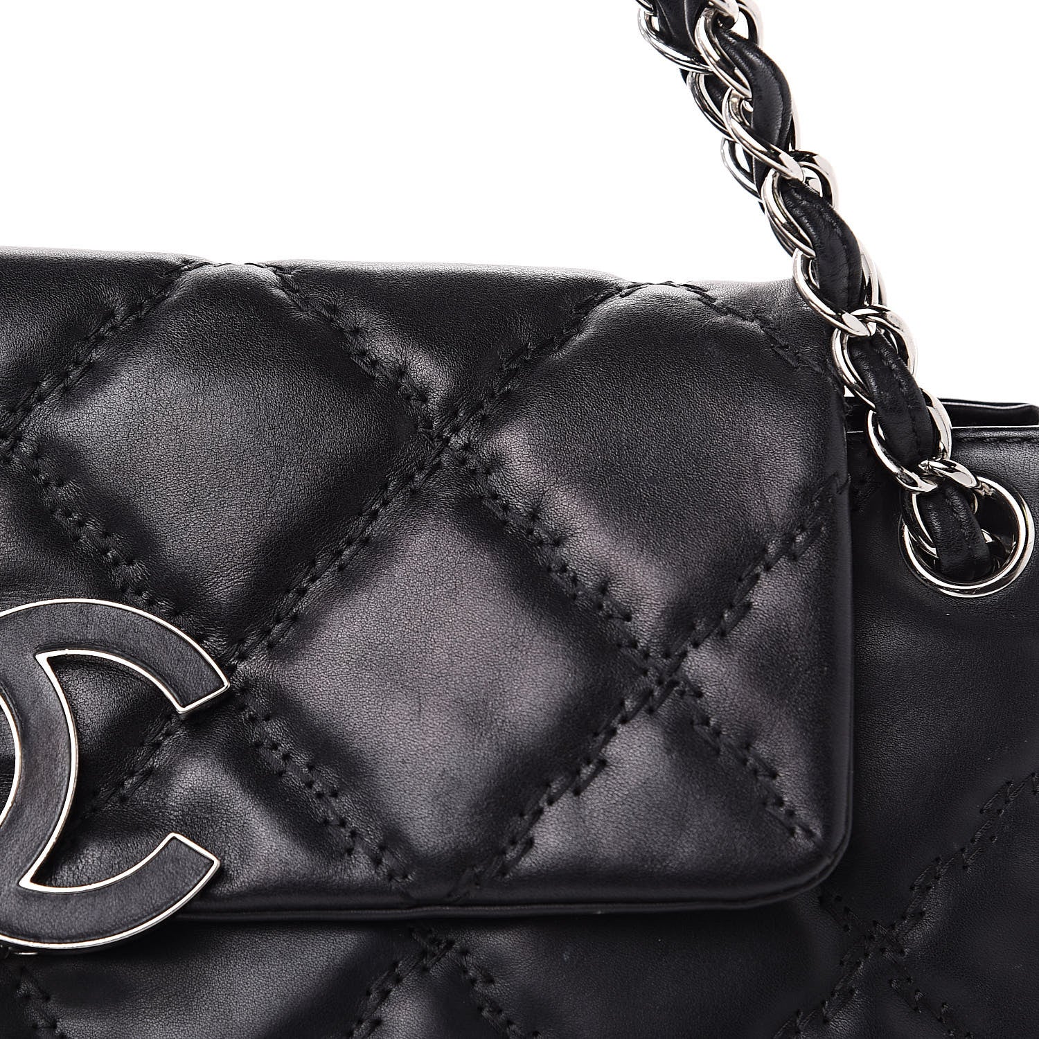 Chanel Calfskin Double Stitch Large Hamptons Flap Bag Black 14 of 16