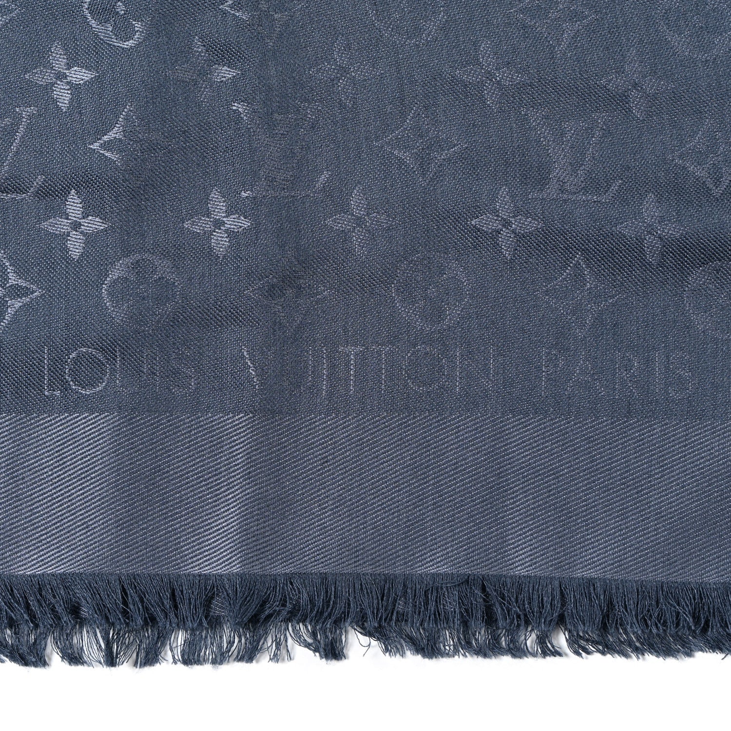 Louis Vuitton Silk Wool Monogram Denim Shawl Blue 3 of 4