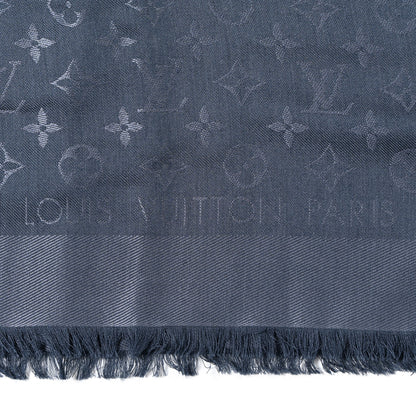 Louis Vuitton Silk Wool Monogram Denim Shawl Blue 3 of 4