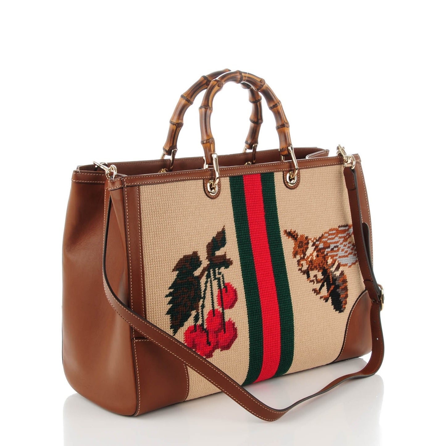 Embroidered Large Bamboo Shopper Tote Brown
