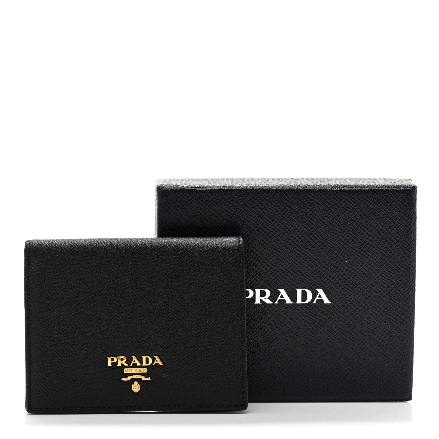 Prada Saffiano Triangle Bi-Fold Wallet Black 9 of 9