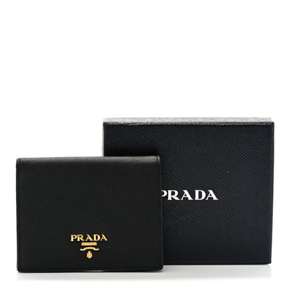 Prada Saffiano Triangle Bi-Fold Wallet Black 9 of 9